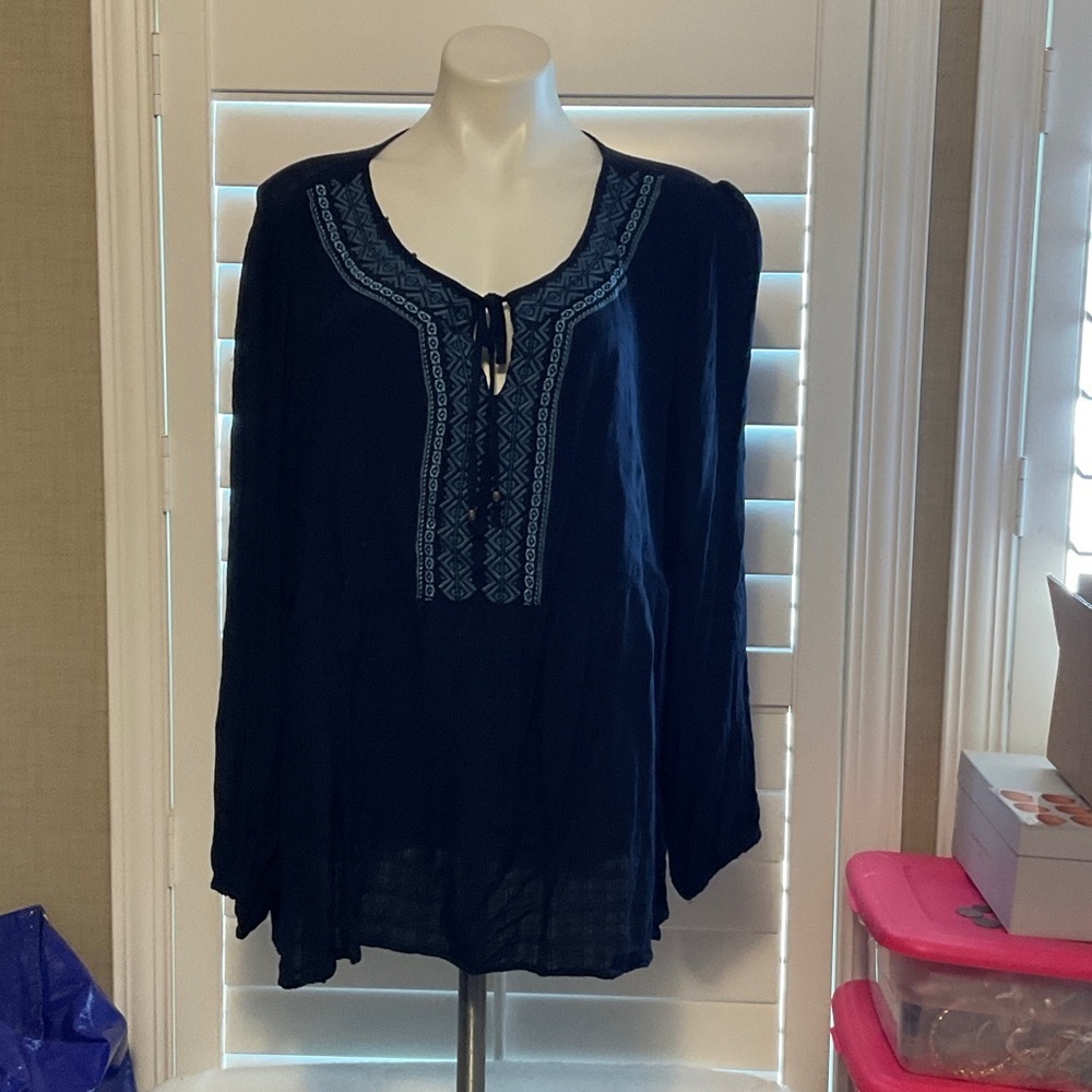 Sonoma Dark Blue Blouse with Embroidery